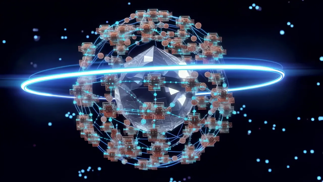Abstract Blockchain Network Visualization with Neon Glow