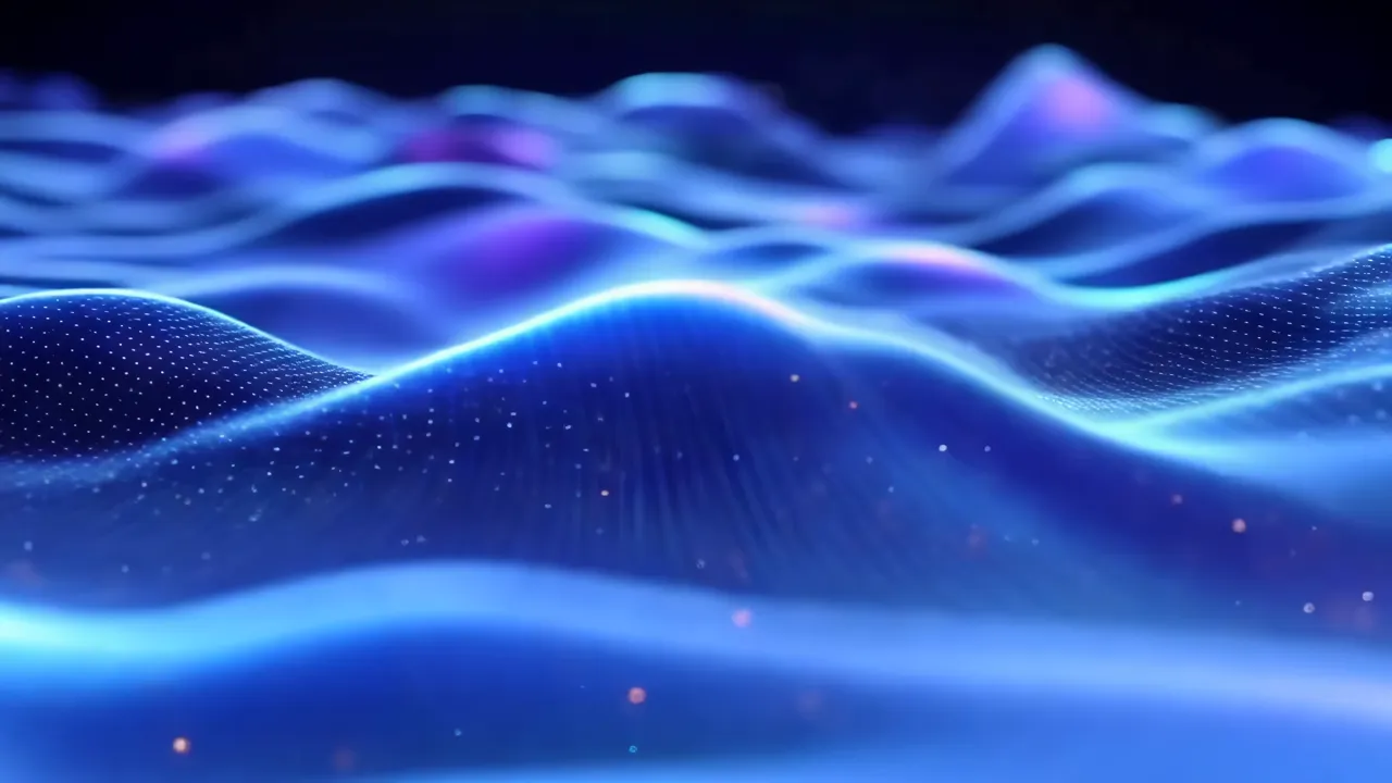 Abstract Blue Pulsing Waves with Neon Illumination