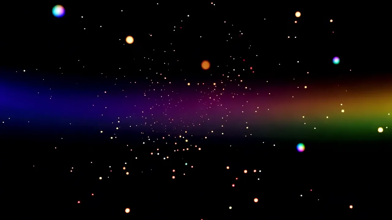 Abstract Bright Light Points with Prismatic Halos on Black