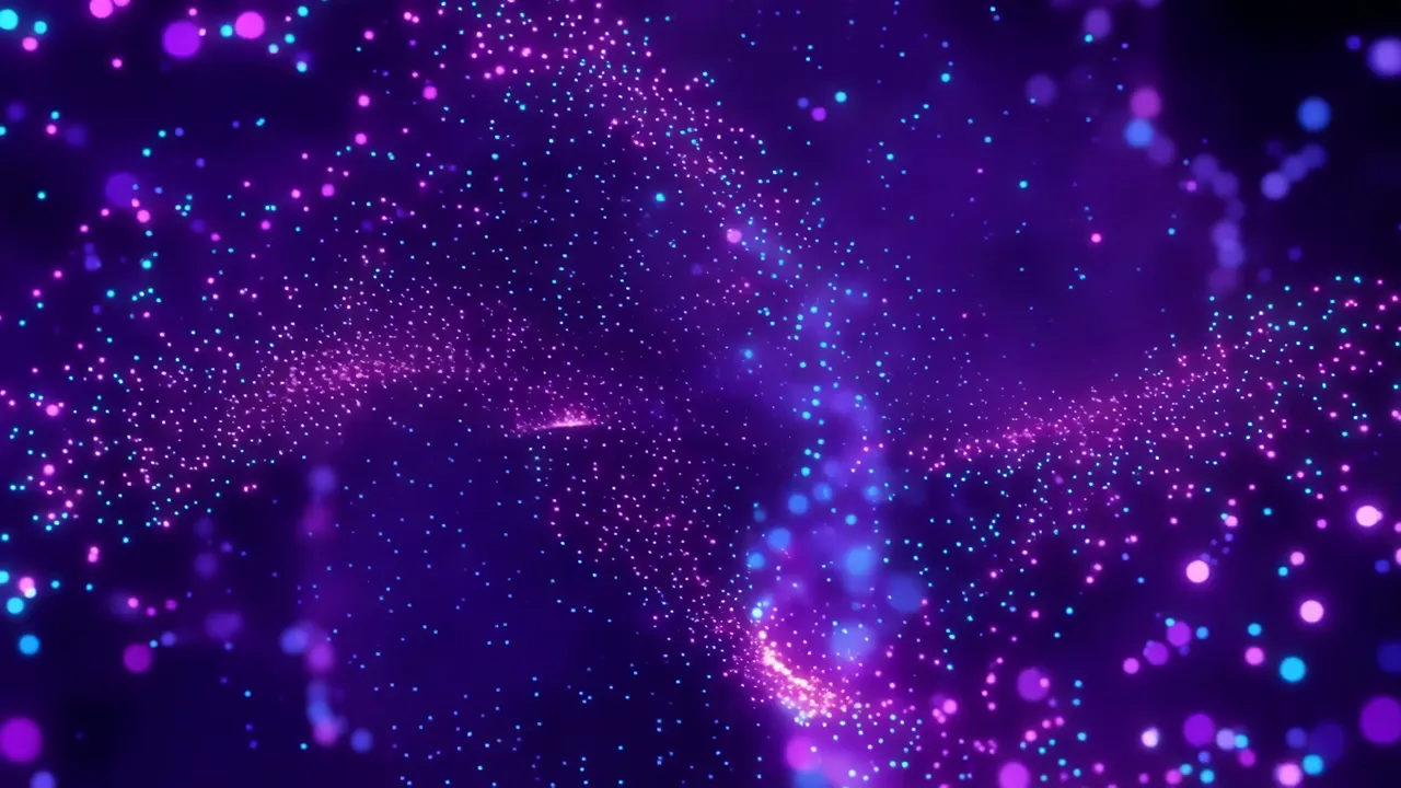 Abstract Purple Sci-Fi Particles Swirling in Neon Illumination