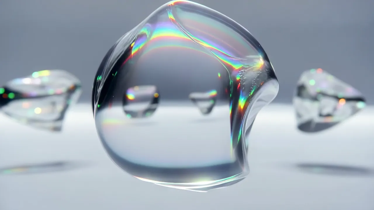 Abstract Sculptural Masses with Rainbow Light Refraction