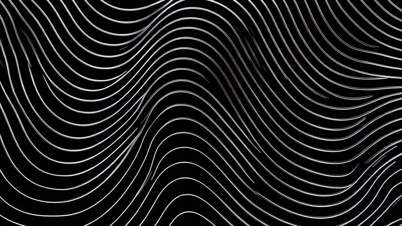 Abstract Topographic Lines Flowing on Black Background