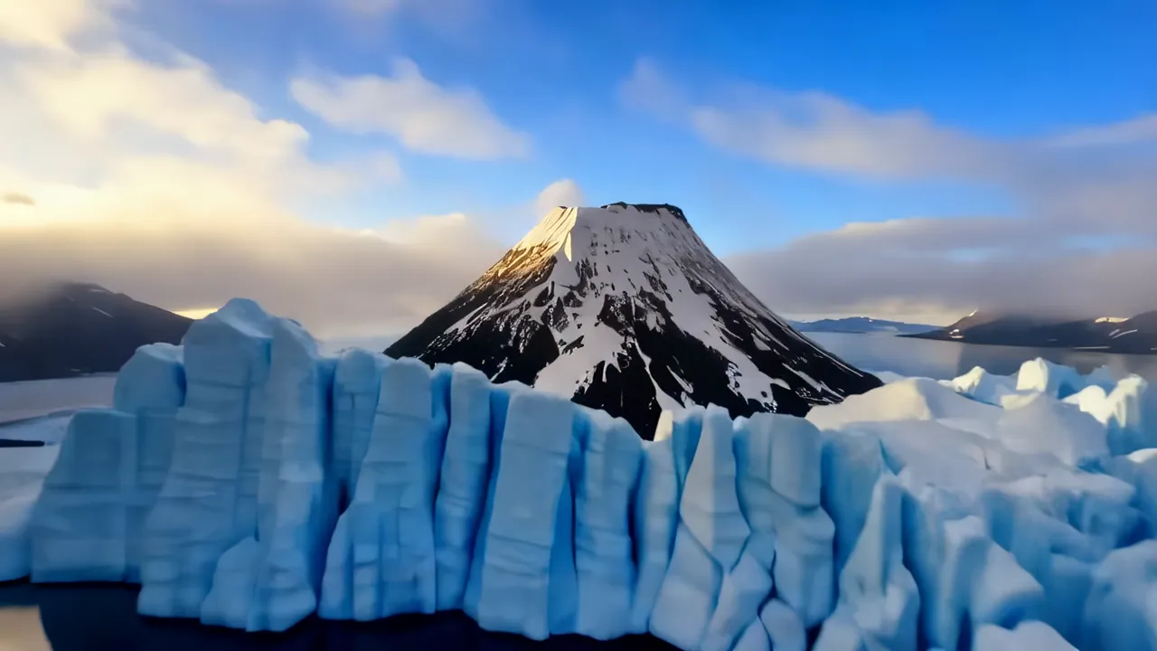 Aerial Drone Shot Over Snow-Capped Mountains and Glacier