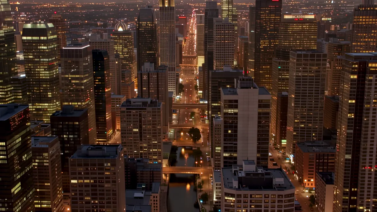 Aerial View of Chicago Loop with Iconic Skyscrapers