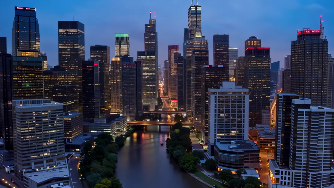 Aerial View of Chicago Loop with Iconic Skyscrapers