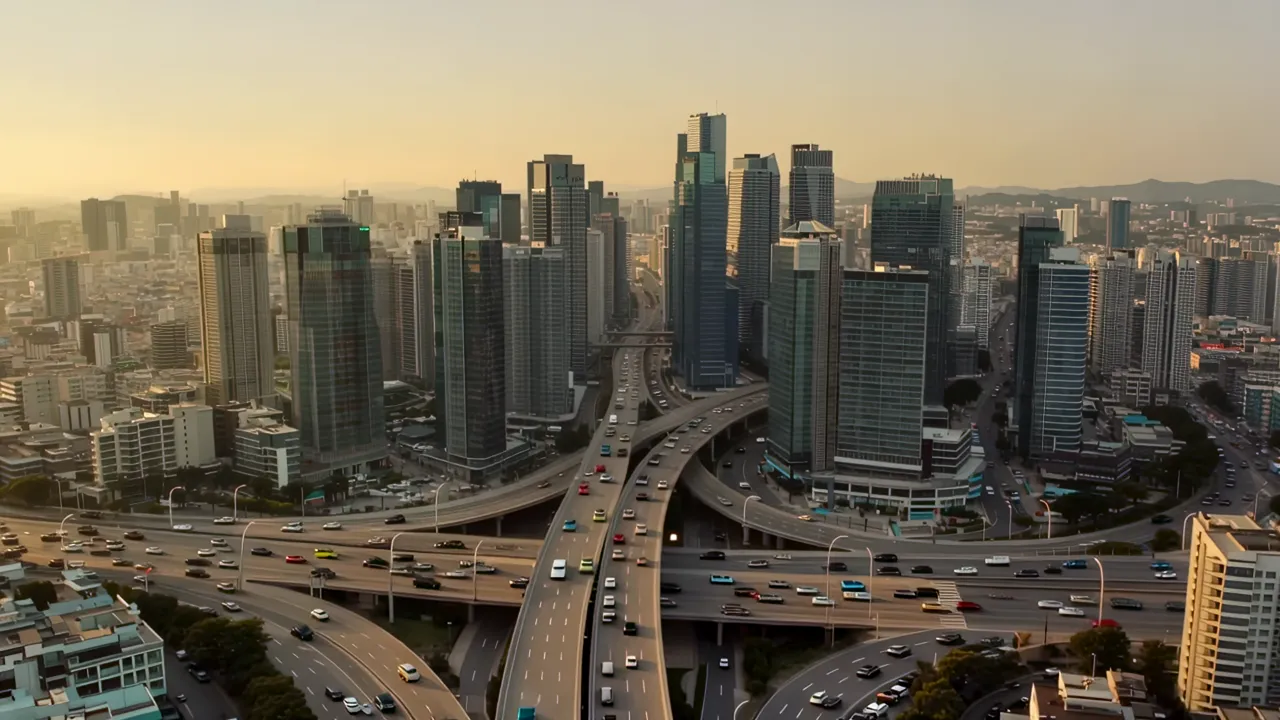 Aerial View of Dense High-Rise Towers in Seoul Gangnam District