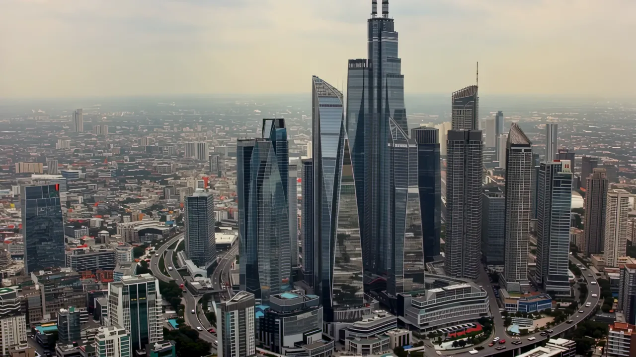Aerial View of Dubai Marina and Downtown District Skyscrapers