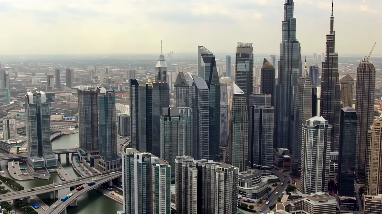Aerial View of Dubai Marina and Downtown Skyline