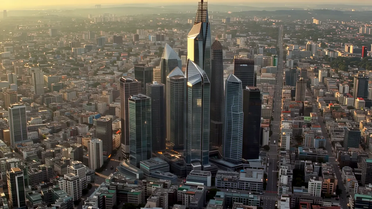 Aerial View of Futuristic Singapore CBD with Glass Towers