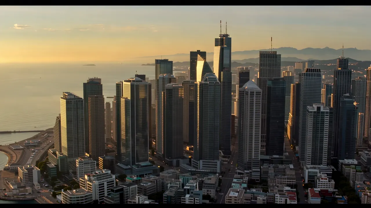 Aerial View of Gangnam's High-Rise Towers at Sunset