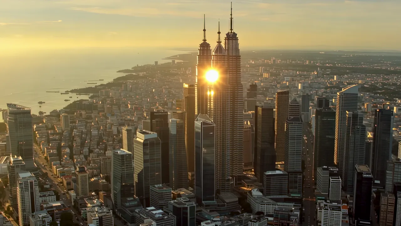 Aerial View of Kuala Lumpur's Iconic Twin Towers at Sunset