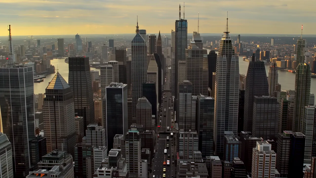 Aerial View of Manhattan Skyline with Skyscrapers