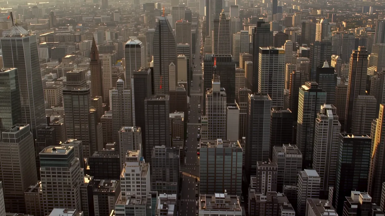 Aerial View of Manhattan's Skyscrapers at Sunset