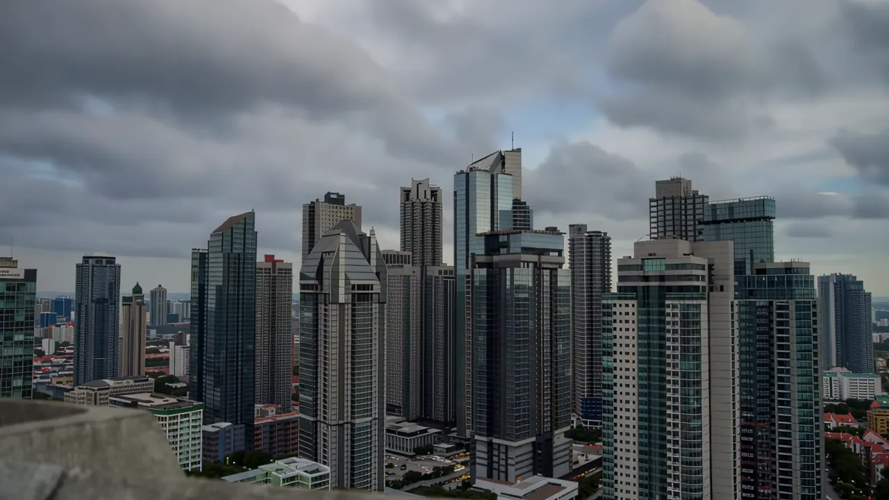 Aerial View of Modern City Skyline with Skyscrapers