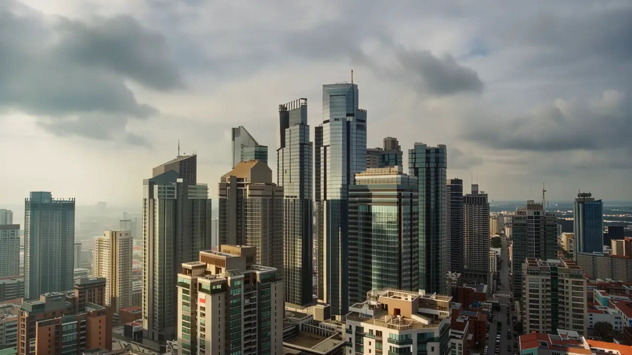 Aerial View of Modern High-Rise Buildings in City Center