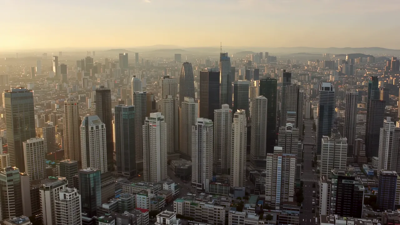 Aerial View of Seoul's Gangnam District High-Rise Towers
