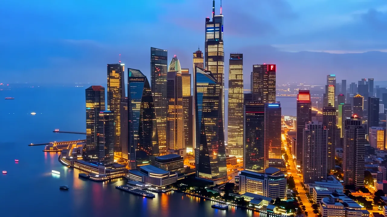 Aerial View of Shanghai Pudong Financial District