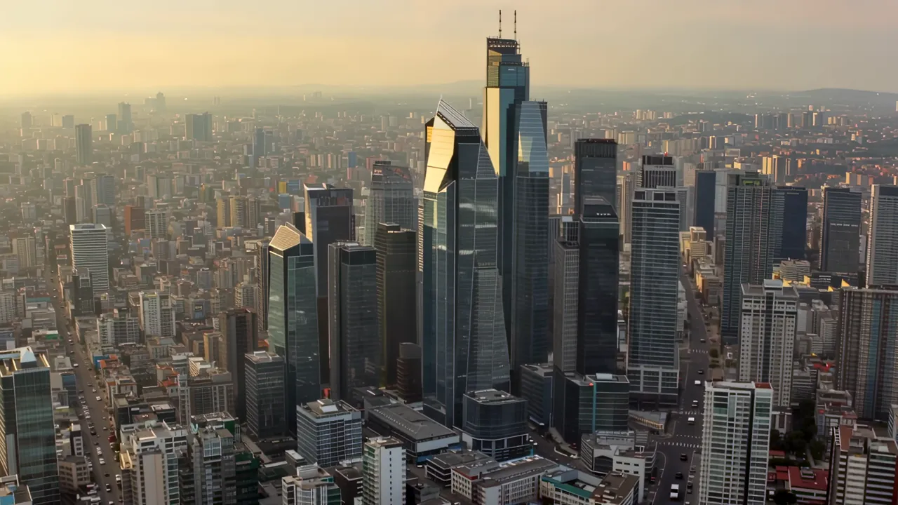 Aerial View of Shenzhen's Modern Skyscrapers at Sunset