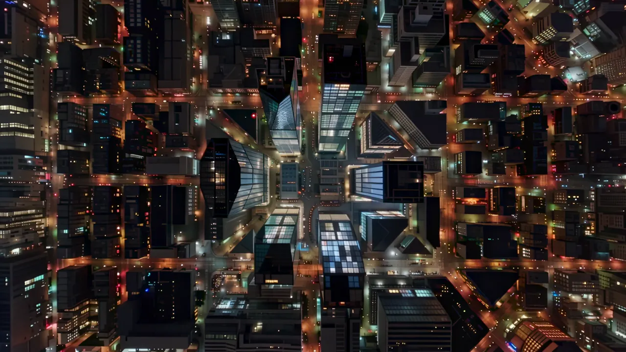 Aerial View of Singapore's Futuristic CBD at Night