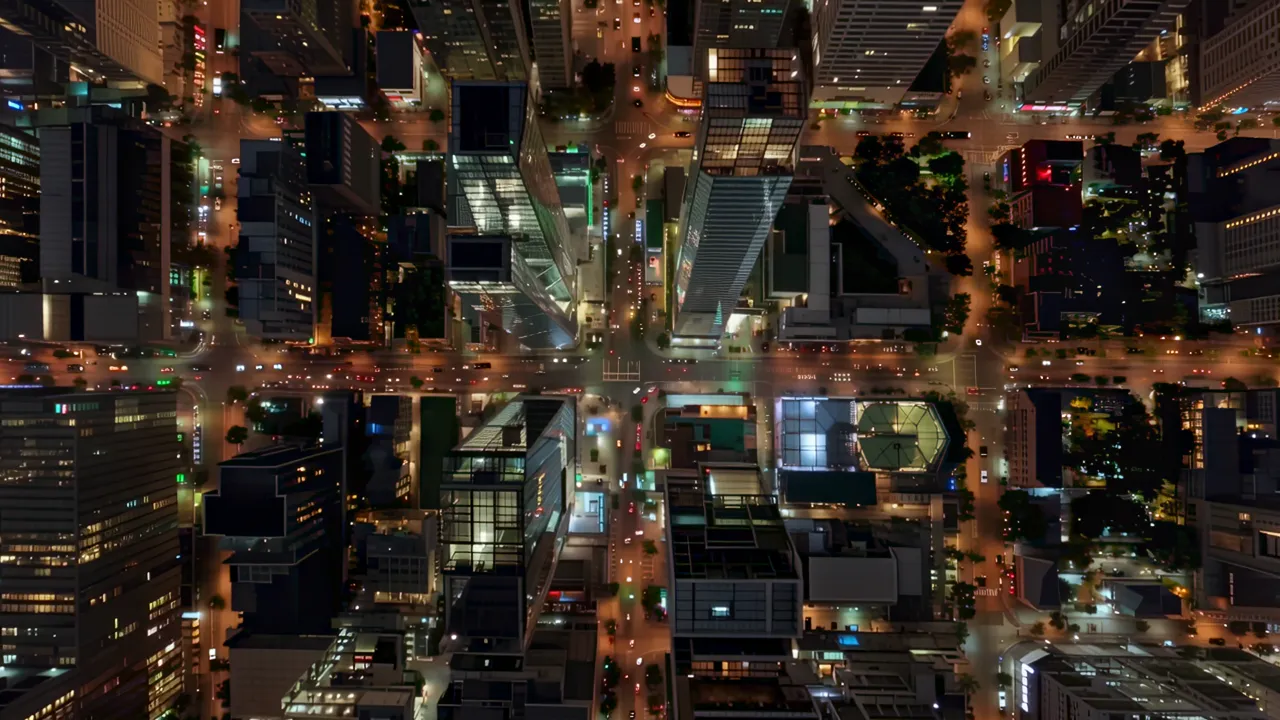 Aerial View of Singapore's Urban Landscape at Night