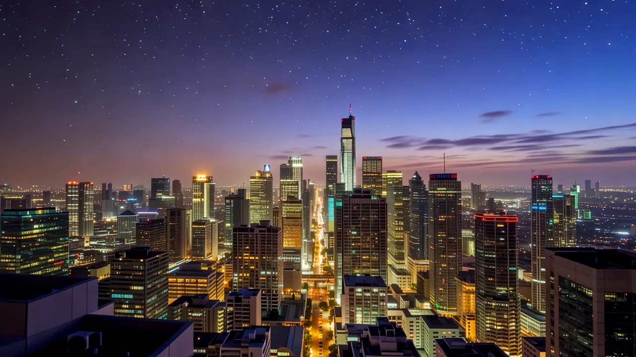 Aerial View of Urban Skyline with Tall Buildings