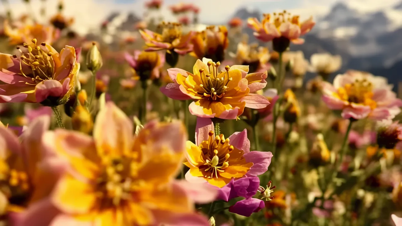 Alpine Meadow in Wildflowers with Mountain Backdrop