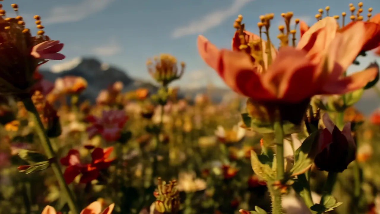 Alpine Meadow with Wildflowers and Mountain View