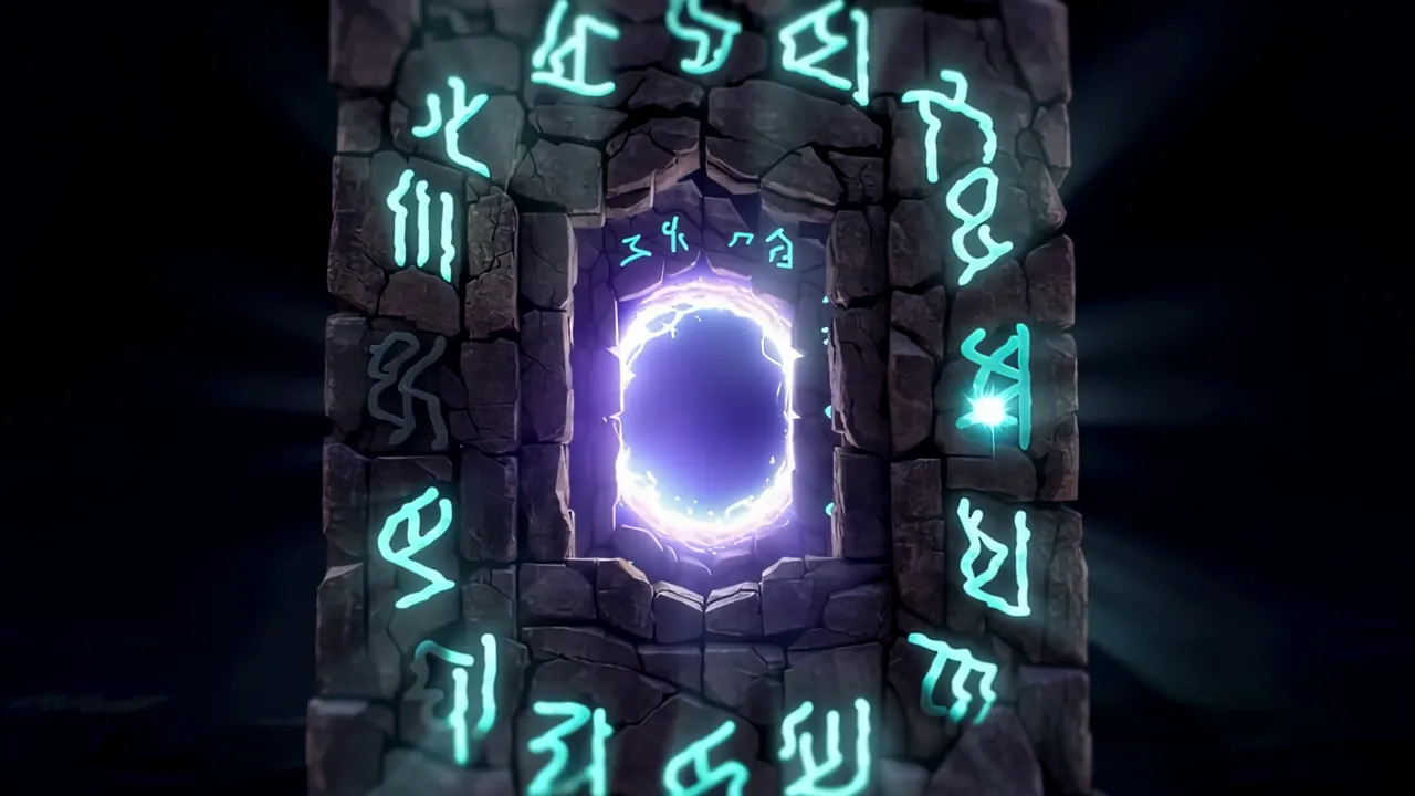 Ancient Stone Portal with Sequentially Lighting Runes