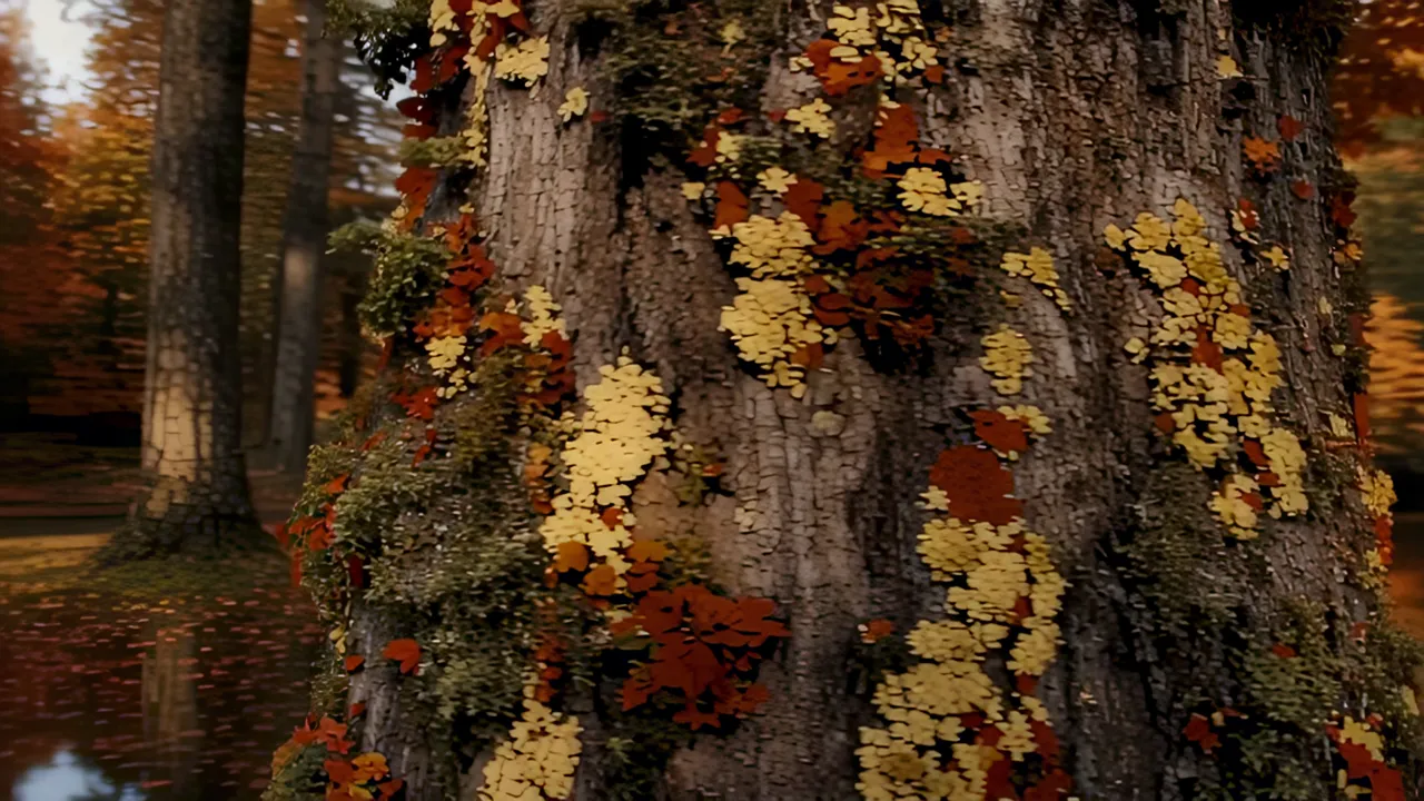 Autumn Forest Reflected in Still Lake Surface