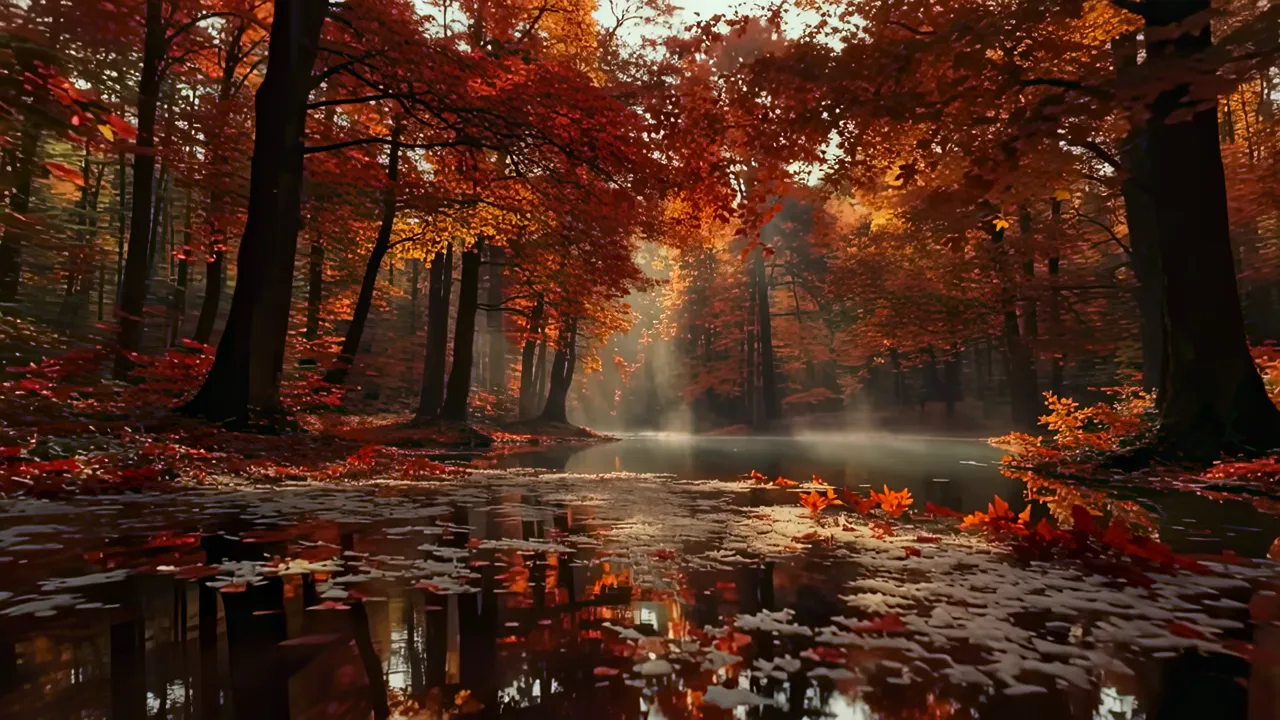 Autumn Forest Reflected in Still Lake