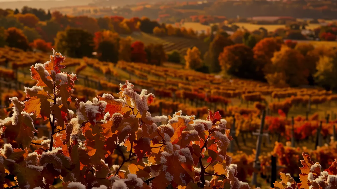 Autumn Vineyard with Red and Orange Vines