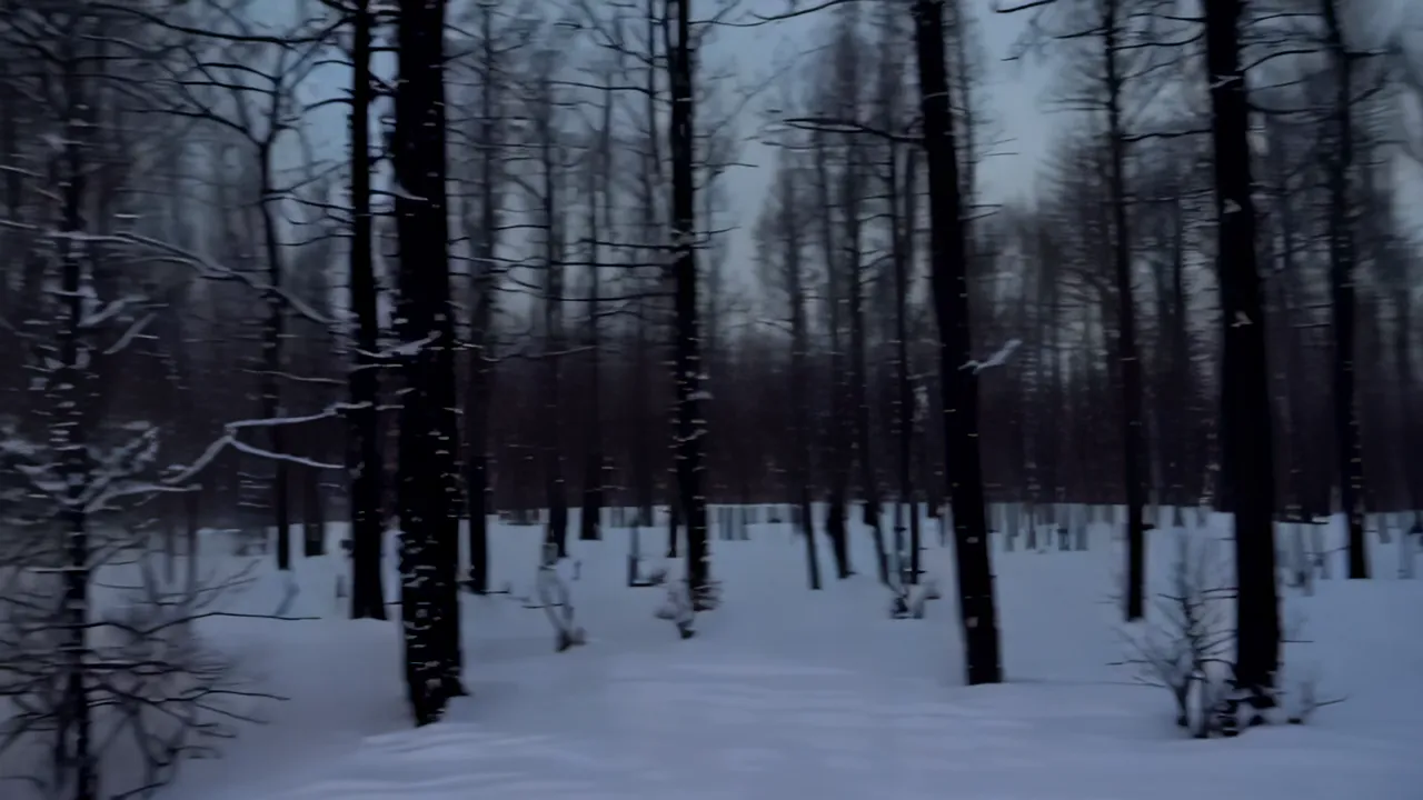 Bare Winter Trees in a Snowy Forest with Black Branches