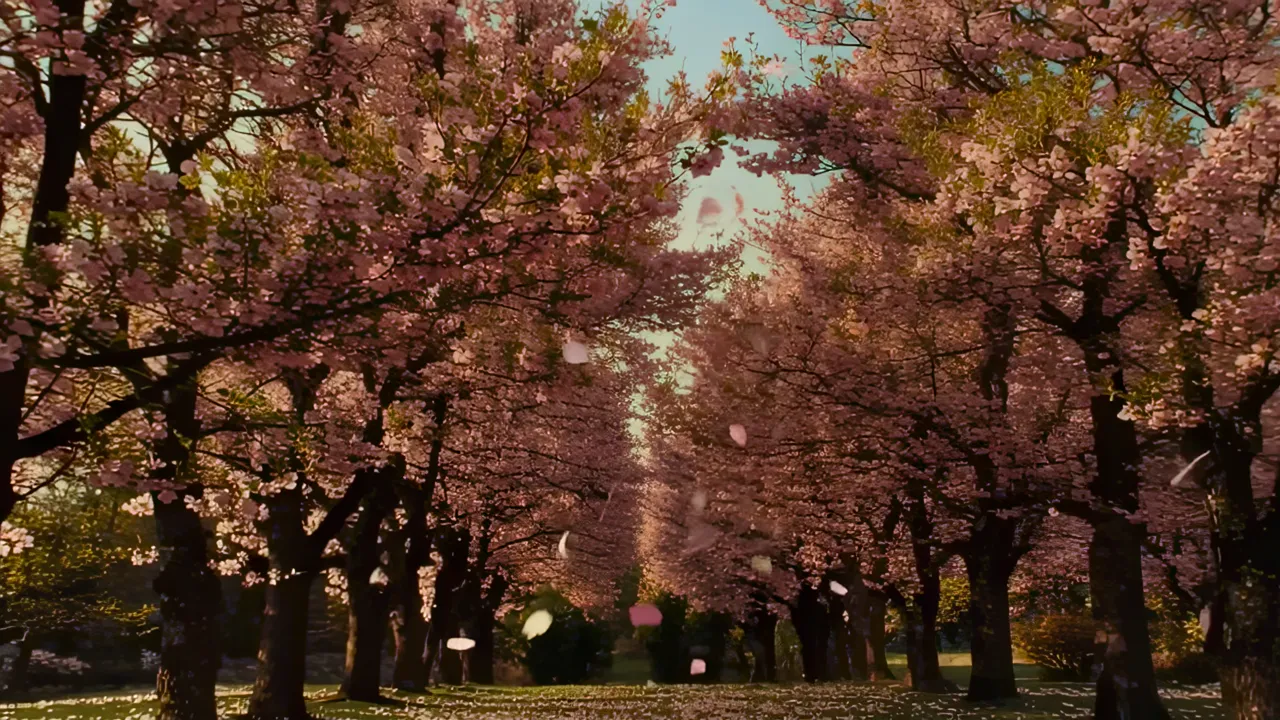 Beautiful Canopy of Cherry Blossom Trees in Full Bloom