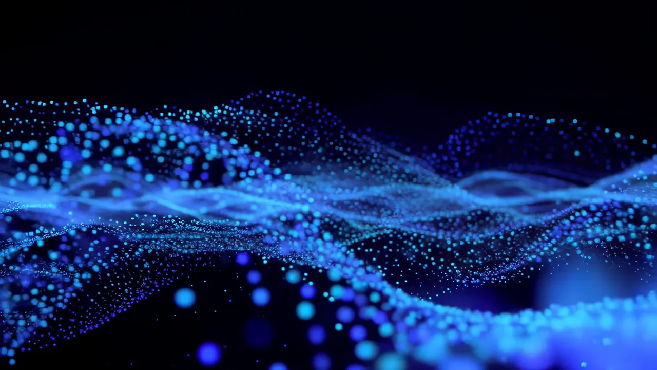 Bioluminescent Blue Data Pulses in Dark Background