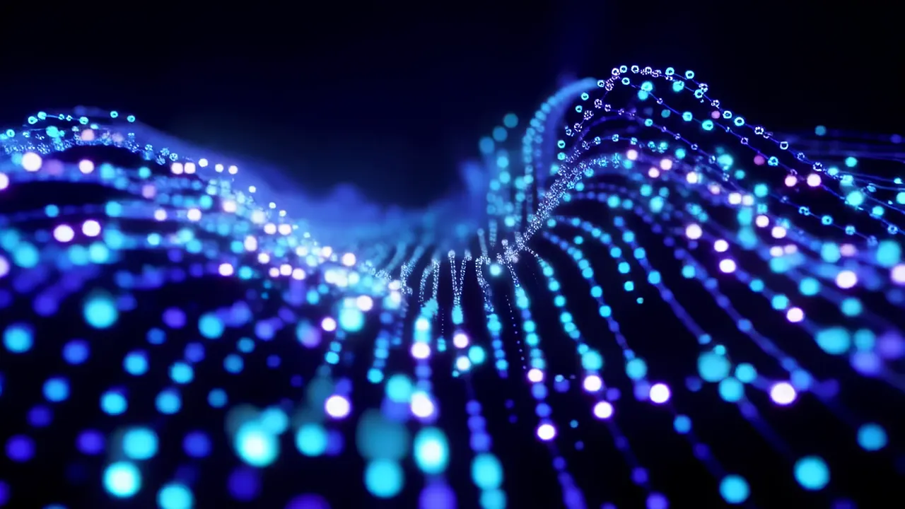 Bioluminescent Blue Data Pulses in Dark Medium