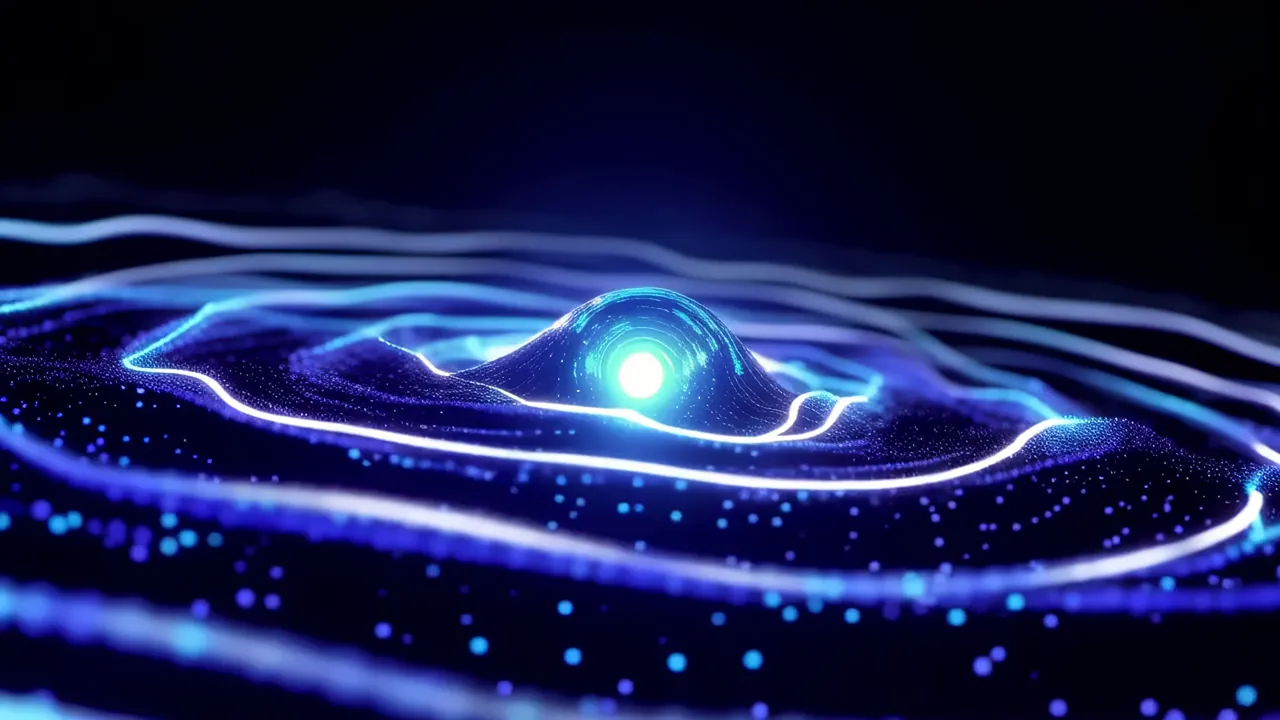 Bioluminescent Blue Data Pulses Rippling in Darkness