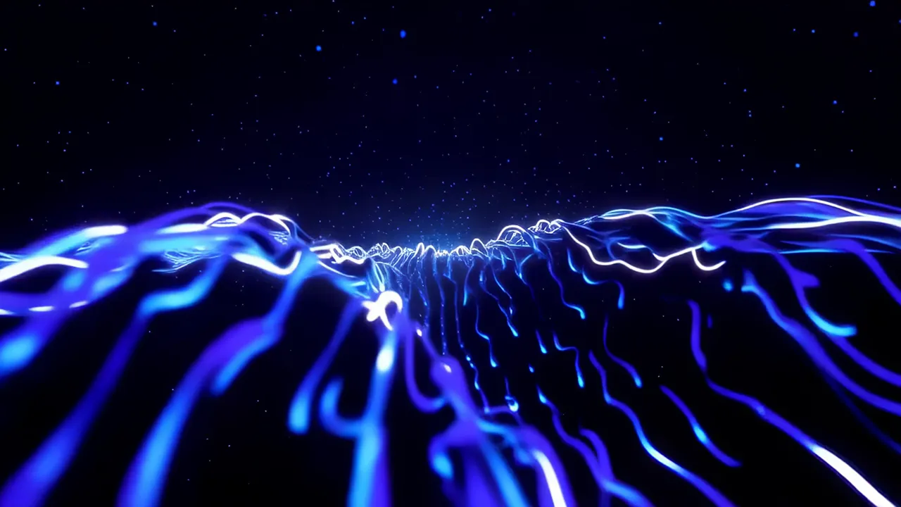Bioluminescent Blue Data Pulses Rippling in Darkness