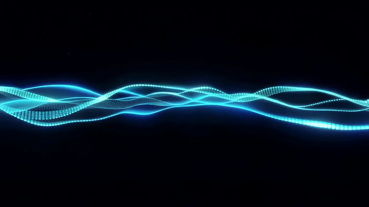 Bioluminescent Blue Data Pulses Rippling Through Darkness