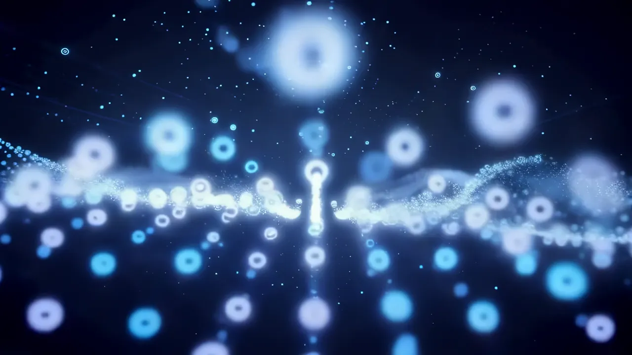 Bioluminescent Blue Data Pulses Rippling Through Darkness