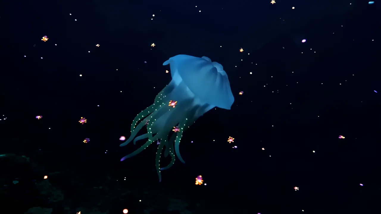 Bioluminescent Deep Sea Scene with Jellyfish