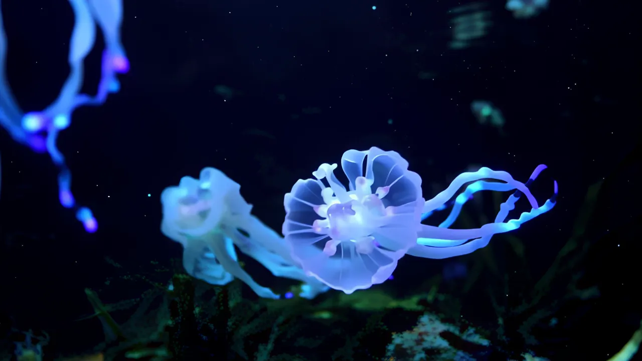 Bioluminescent Jellyfish with Neon Blue Tentacles