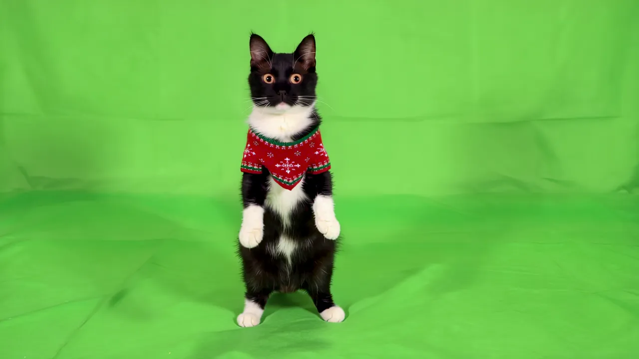 Black and White Tuxedo Cat Standing on Hind Legs