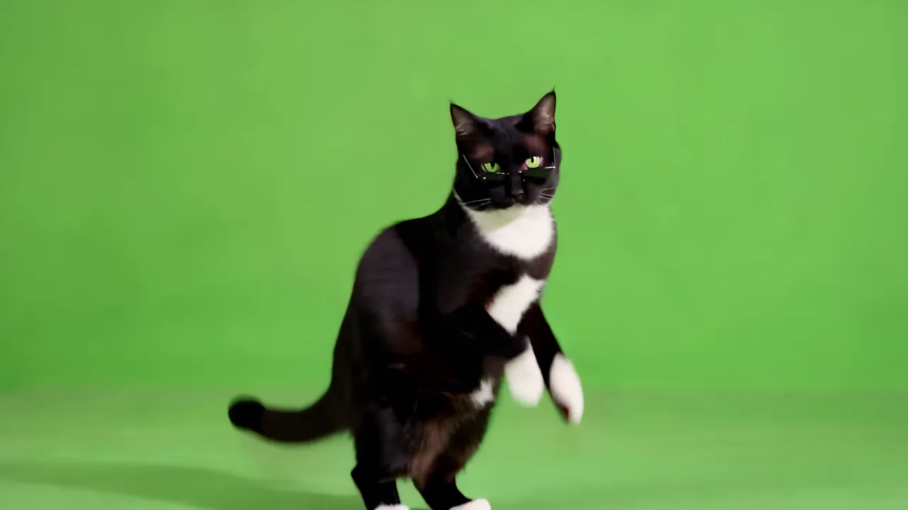 Black and White Tuxedo Cat Standing Upright