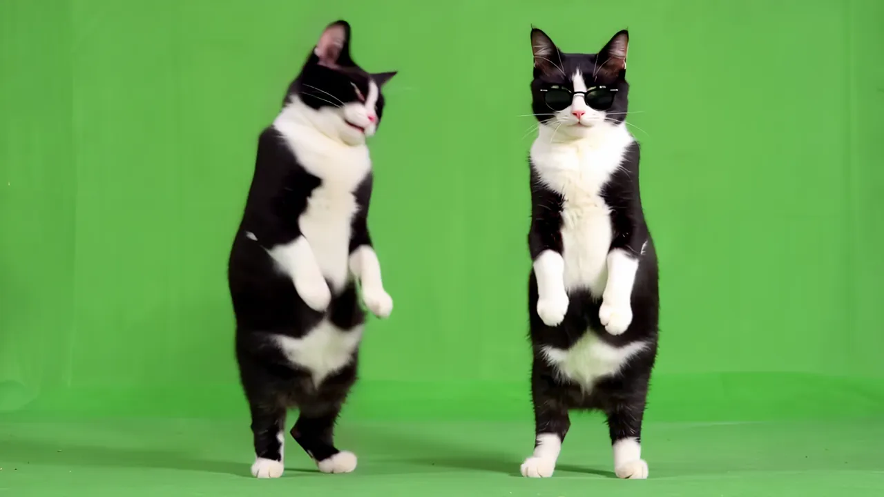 Black and White Tuxedo Cat Standing Upright on Hind Legs