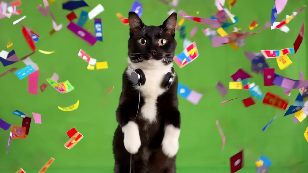 Black and White Tuxedo Cat Standing Upright with Headphones