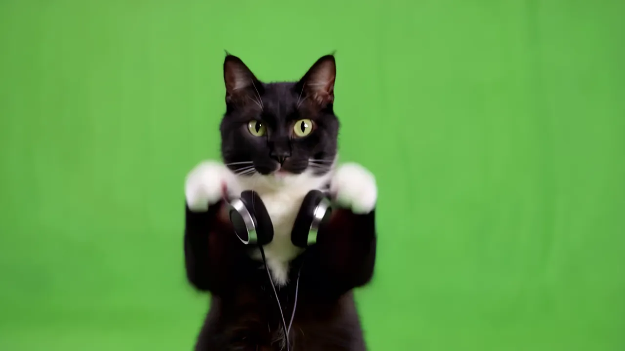 Black and White Tuxedo Cat Standing Upright with Paws Raised