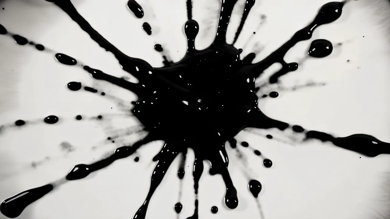 Black Ink Blooming from Center Expanding Outward