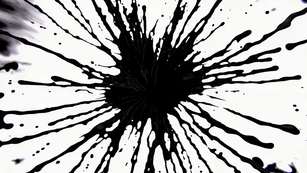 Black Ink Blooming from Center Expanding Outward