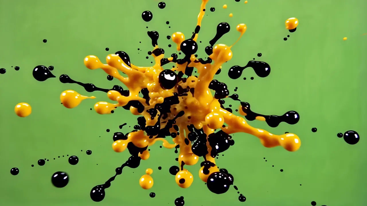 Black Ink Burst with Green Background and Splatter Effects