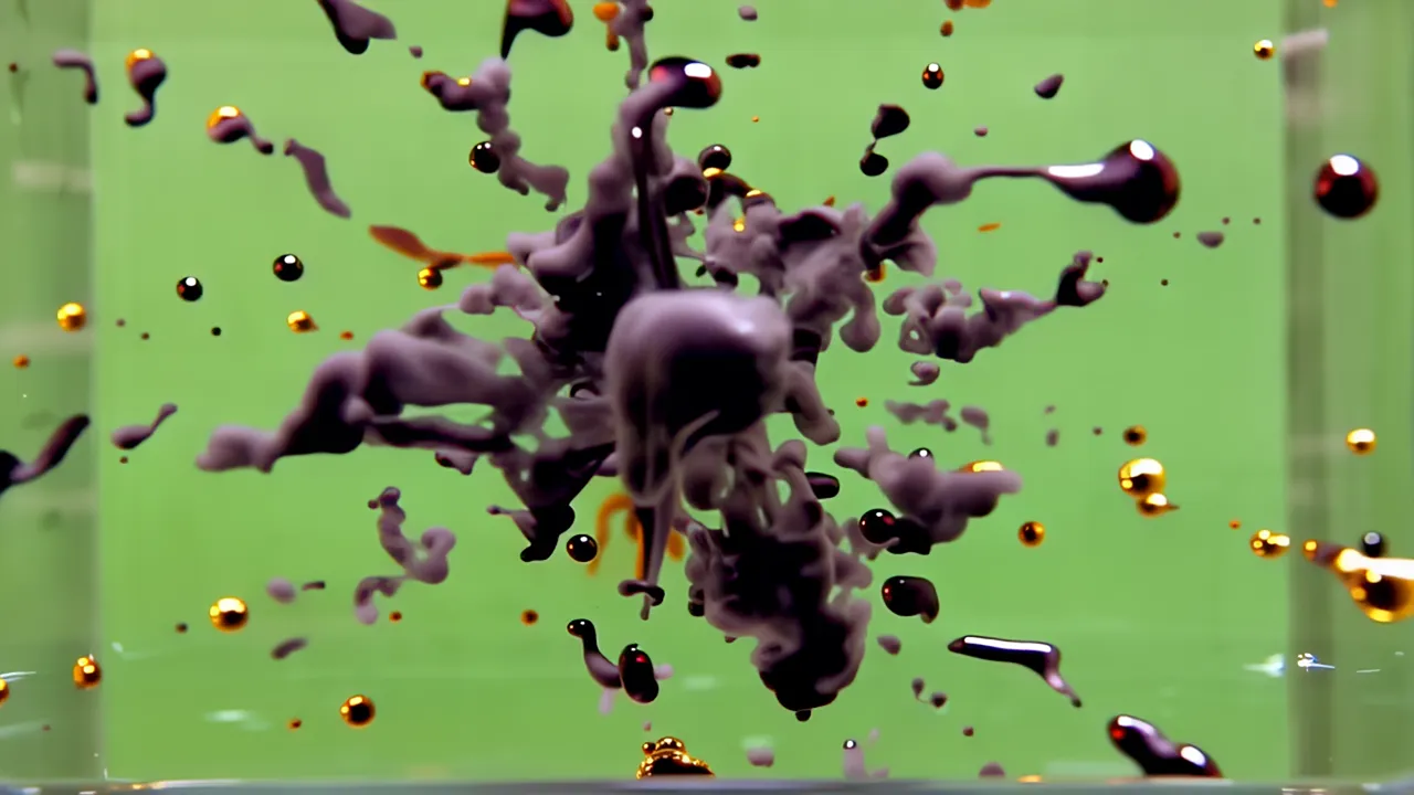 Black Ink Burst with Splatter on Green Background